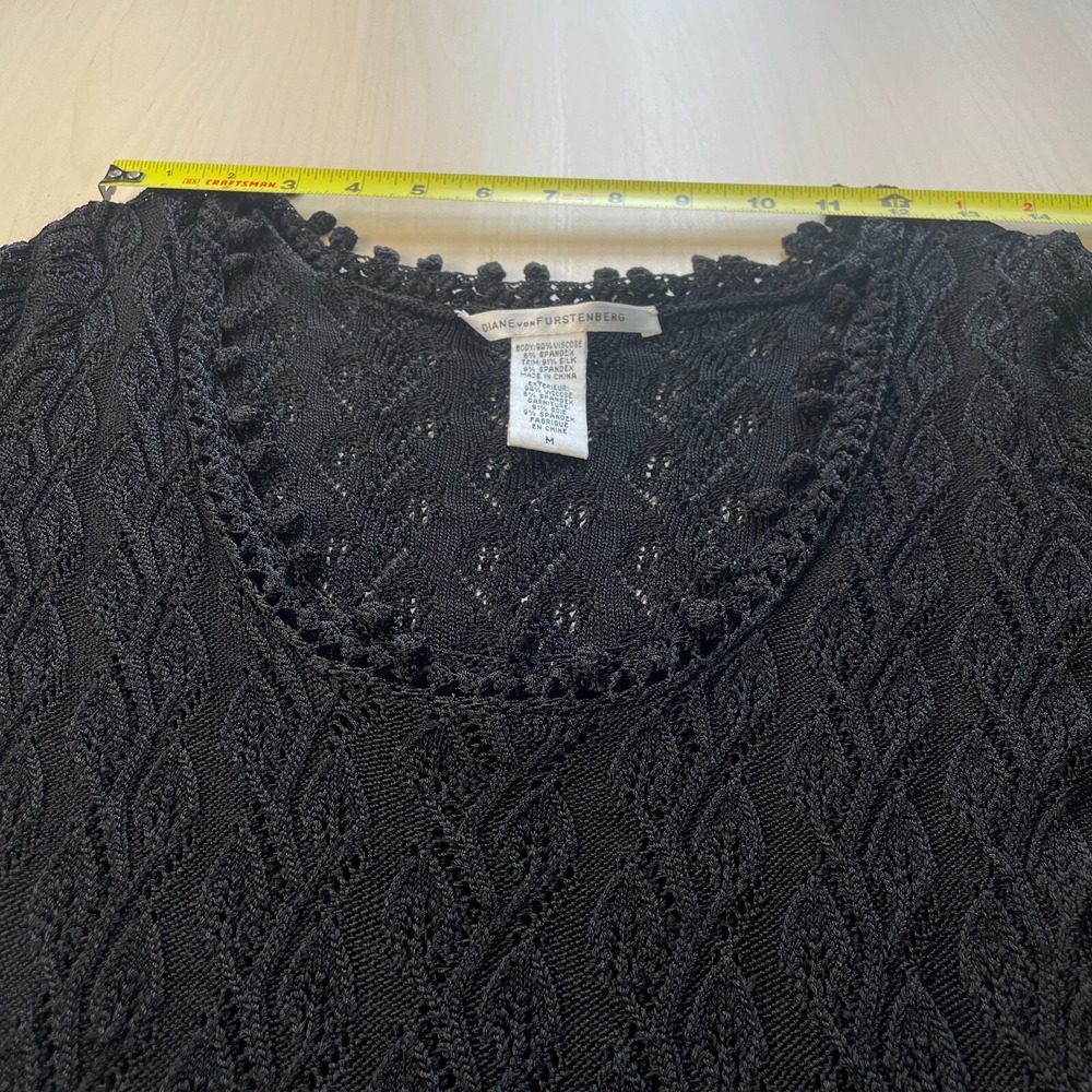 Vintage Diane Von Furstenberg Crochet Knit‎ Viscose Silk Dress Black Size Medium - Picture 8 of 11